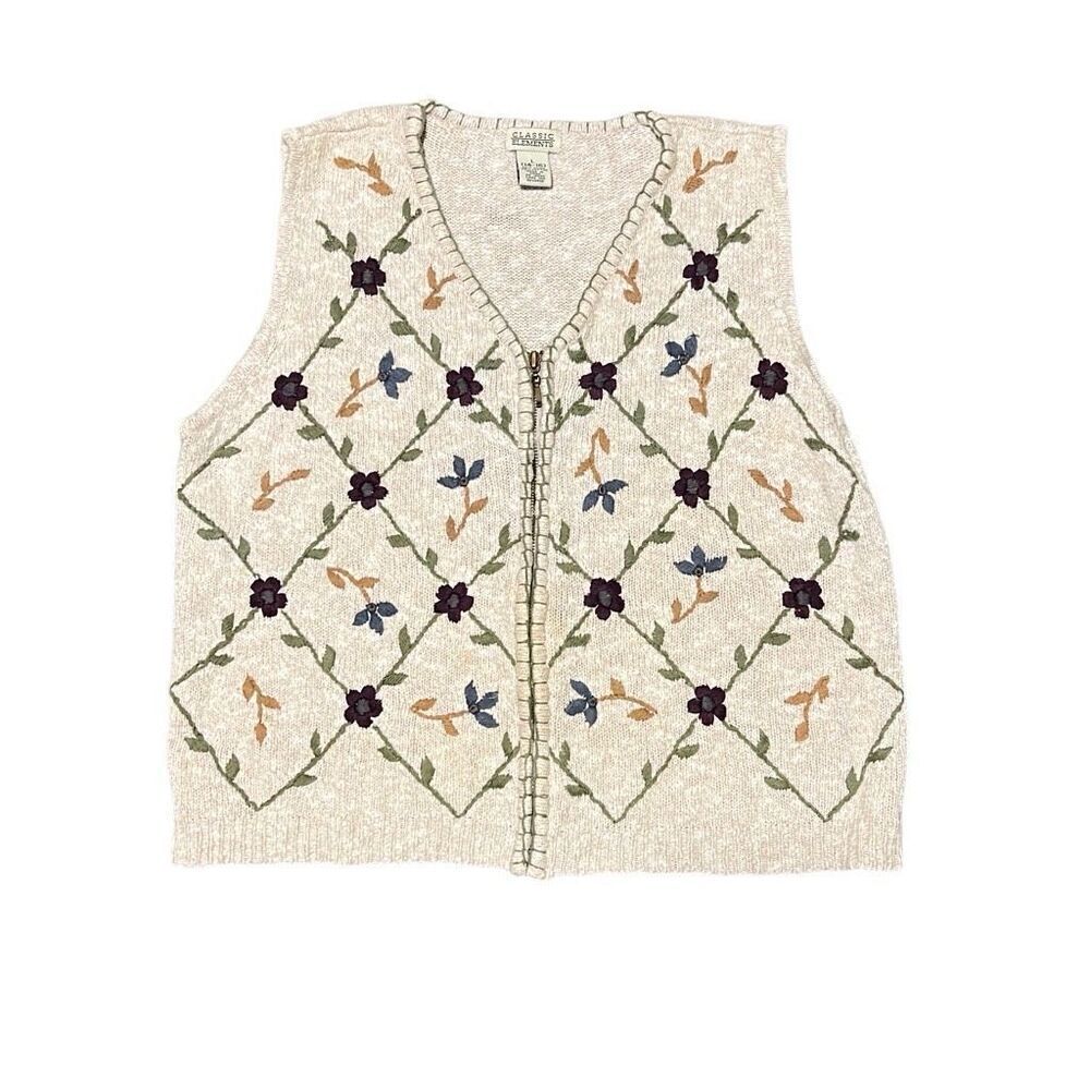 Vintage Classic Elements Embroidered Knit Vest size L